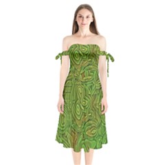 Background Abstract Green Shoulder Tie Bardot Midi Dress by Vaneshart