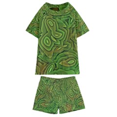 Background Abstract Green Kids  Swim Tee And Shorts Set