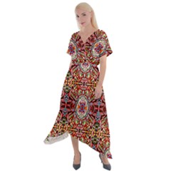 Abstract 32 Cross Front Sharkbite Hem Maxi Dress