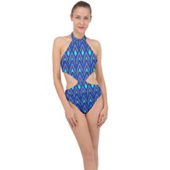 Teardrops In Blue Halter Side Cut Swimsuit by bloomingvinedesign