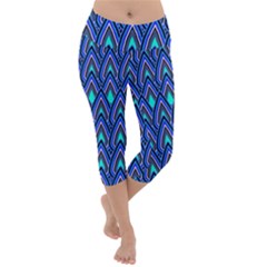 Teardrops In Blue Lightweight Velour Capri Yoga Leggings by bloomingvinedesign