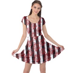 Striped Roses Pattern Cap Sleeve Dress by bloomingvinedesign