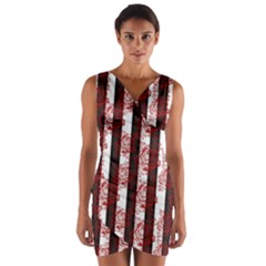 Striped Roses Pattern Wrap Front Bodycon Dress by bloomingvinedesign