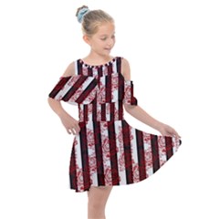 Striped Roses Pattern Kids  Shoulder Cutout Chiffon Dress by bloomingvinedesign