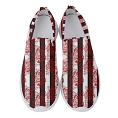 Striped Roses Pattern Women s Slip On Sneakers by bloomingvinedesign