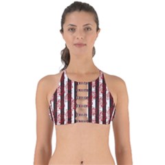 Striped Roses Pattern Perfectly Cut Out Bikini Top