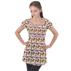 Pattern Patterns Construction Puff Sleeve Tunic Top by Vaneshart