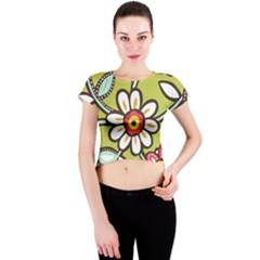 Flowers Fabrics Floral Crew Neck Crop Top by Vaneshart