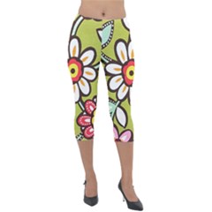 Flowers Fabrics Floral Lightweight Velour Capri Leggings  by Vaneshart