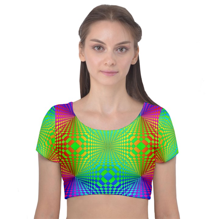 Pattern Colorful Abstract Velvet Short Sleeve Crop Top 