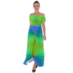 Pattern Colorful Abstract Off Shoulder Open Front Chiffon Dress