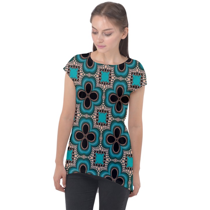 Seamless Wallpaper Pattern Cap Sleeve High Low Top