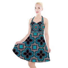 Seamless Wallpaper Pattern Halter Party Swing Dress 