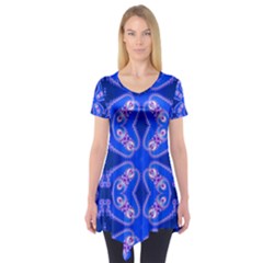 Seamless Fractal Blue Short Sleeve Tunic  by Vaneshart