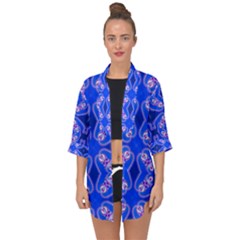 Seamless Fractal Blue Open Front Chiffon Kimono by Vaneshart