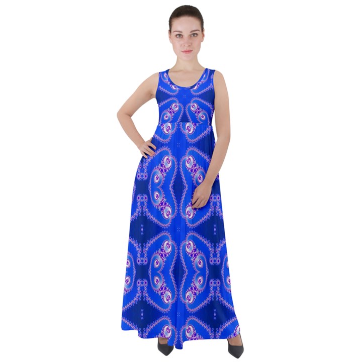 Seamless Fractal Blue Empire Waist Velour Maxi Dress