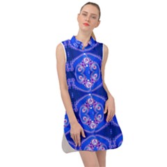 Seamless Fractal Blue Sleeveless Shirt Dress by Vaneshart