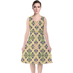 Seamless Wallpaper Geometric V-neck Midi Sleeveless Dress 