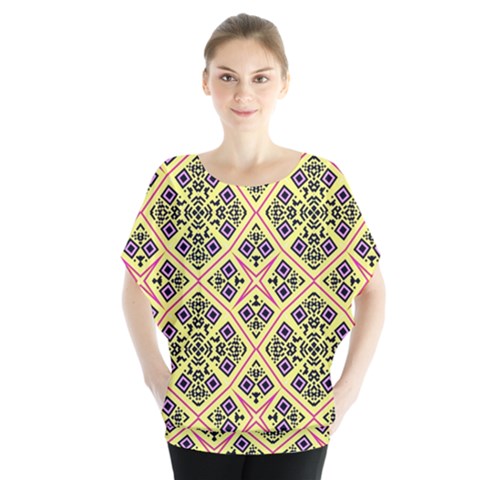 Seamless Wallpaper Geometric Batwing Chiffon Blouse by Vaneshart