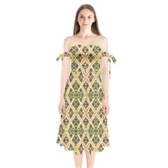 Seamless Wallpaper Geometric Shoulder Tie Bardot Midi Dress by Vaneshart