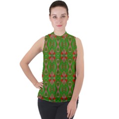 Seamless Wallpaper Digital Mock Neck Chiffon Sleeveless Top by Vaneshart