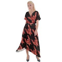 Fabric Pattern Dogstooth Cross Front Sharkbite Hem Maxi Dress