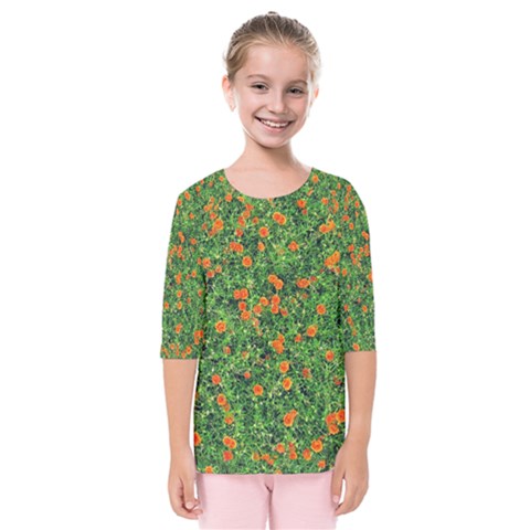 Carnations Flowers Seamless Kids  Quarter Sleeve Raglan Tee by Vaneshart