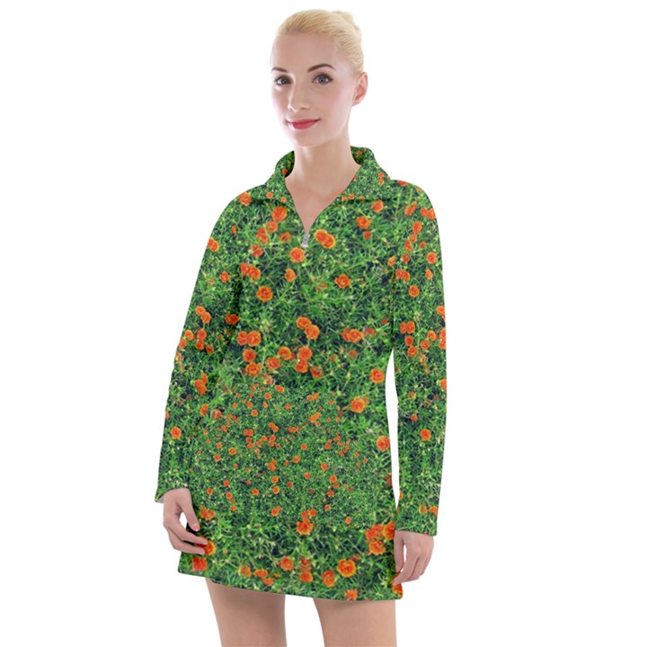 Carnations Flowers Seamless Women s Long Sleeve Casual Dress