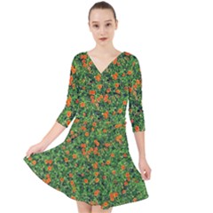 Carnations Flowers Seamless Quarter Sleeve Front Wrap Dress by Vaneshart