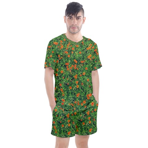 Carnations Flowers Seamless Men s Mesh Tee And Shorts Set by Vaneshart