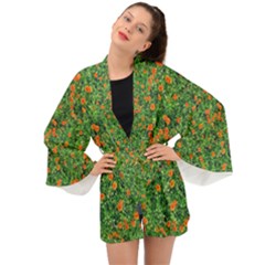 Carnations Flowers Seamless Long Sleeve Kimono