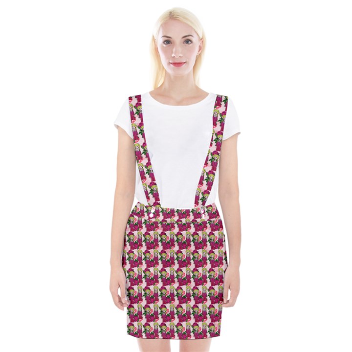 Thurs Pattern  Pink Braces Suspender Skirt