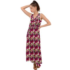 Thurs Pattern  Pink V-neck Chiffon Maxi Dress by snowwhitegirl