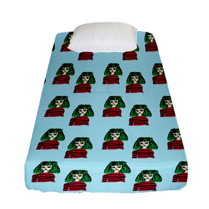 Girl With Green Hair Pattern Fitted Sheet (Single Size)