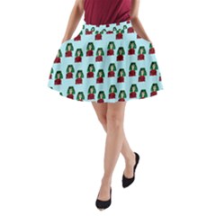 Girl With Green Hair Pattern A-line Pocket Skirt by snowwhitegirl