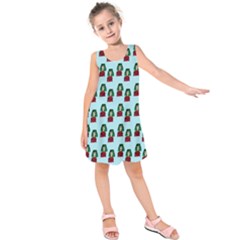 Girl With Green Hair Pattern Kids  Sleeveless Dress