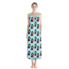 Girl With Green Hair Pattern Button Up Chiffon Maxi Dress by snowwhitegirl