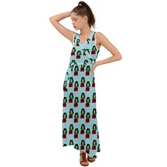 Girl With Green Hair Pattern V-neck Chiffon Maxi Dress by snowwhitegirl