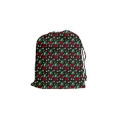 Girl With Green Hair Pattern Brown Floral Drawstring Pouch (small) by snowwhitegirl