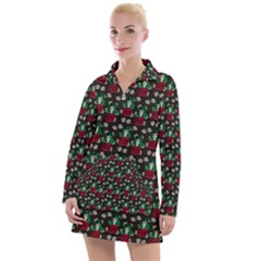 Girl With Green Hair Pattern Brown Floral Women s Long Sleeve Casual Dress by snowwhitegirl