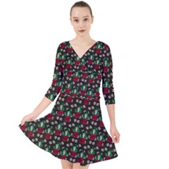 Girl With Green Hair Pattern Brown Floral Quarter Sleeve Front Wrap Dress by snowwhitegirl