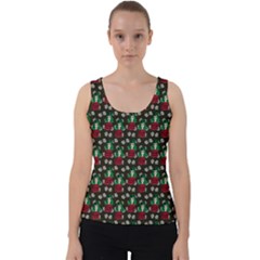 Girl With Green Hair Pattern Brown Floral Velvet Tank Top by snowwhitegirl