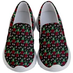 Girl With Green Hair Pattern Brown Floral Kids  Lightweight Slip Ons by snowwhitegirl