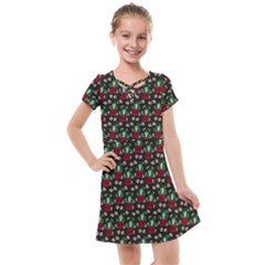 Girl With Green Hair Pattern Brown Floral Kids  Cross Web Dress