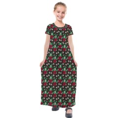 Girl With Green Hair Pattern Brown Floral Kids  Short Sleeve Maxi Dress by snowwhitegirl