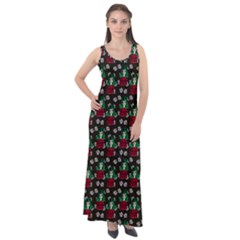 Girl With Green Hair Pattern Brown Floral Sleeveless Velour Maxi Dress by snowwhitegirl