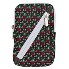 Girl With Green Hair Pattern Brown Floral Belt Pouch Bag (small)