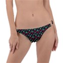 Girl With Green Hair Pattern Brown Floral Ring Detail Bikini Bottom View1