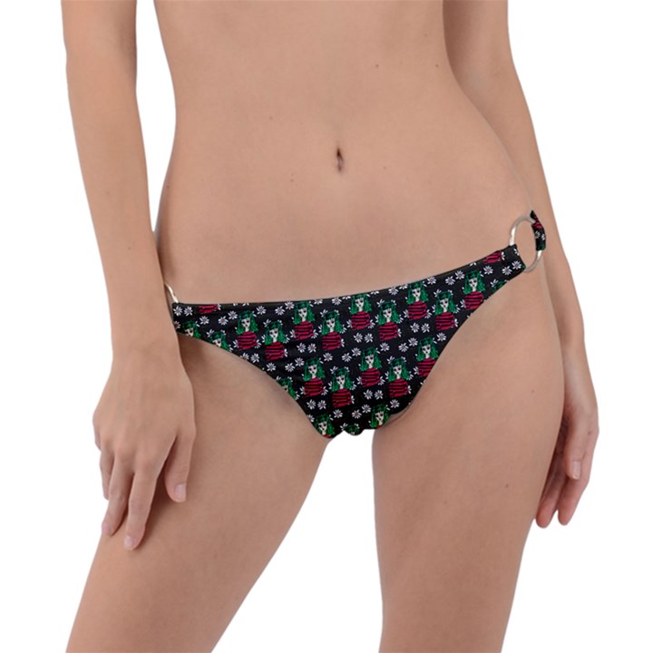 Girl With Green Hair Pattern Brown Floral Ring Detail Bikini Bottom