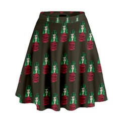 Girl With Green Hair Pattern Brown High Waist Skirt by snowwhitegirl